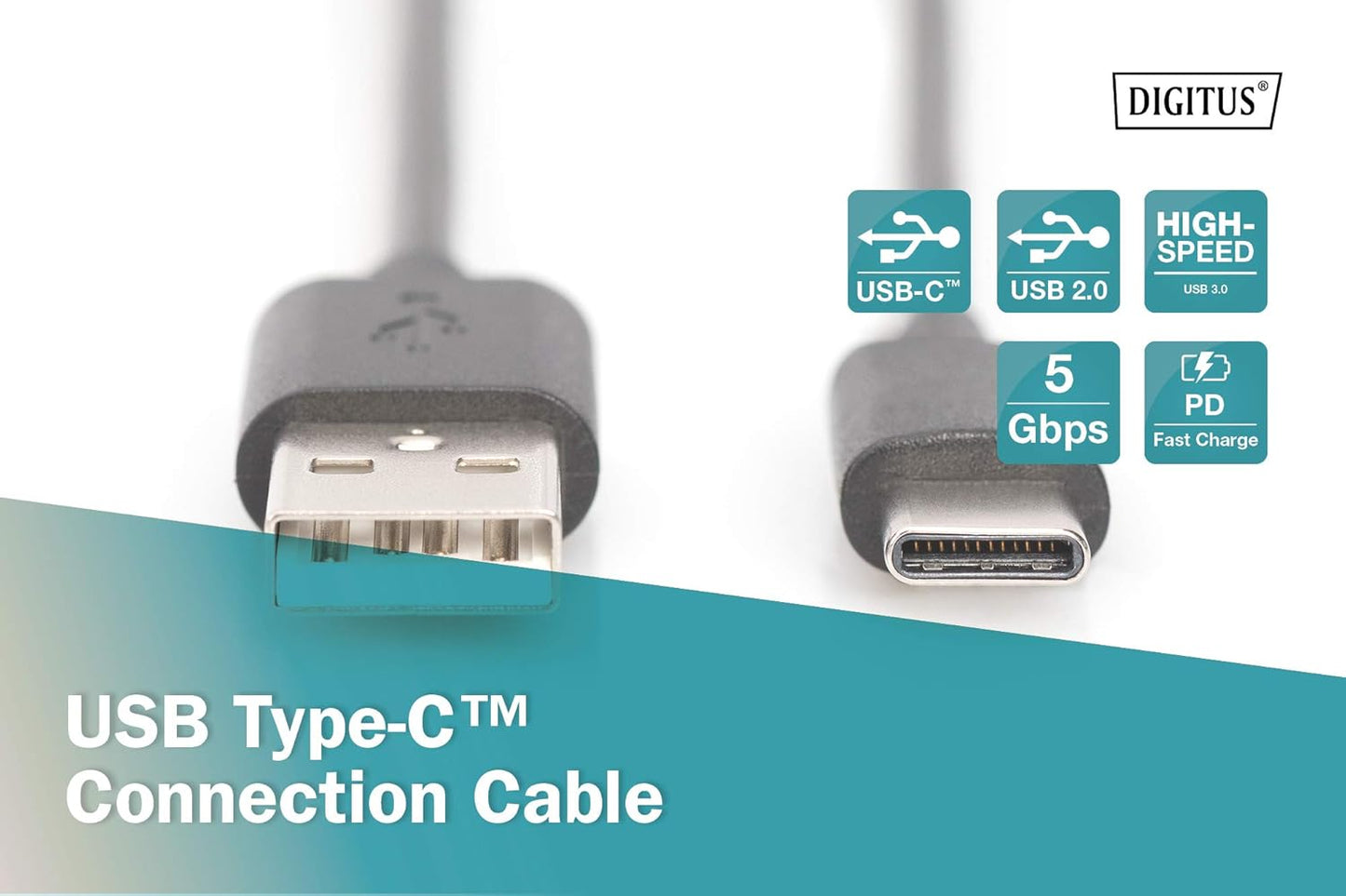 DIGITUS USB connection cable 2-1.8 m - USB A (m) to USB C (m) - 480 Mbit/s - connection cable - blister - Black USB A (m) // USB C (m)