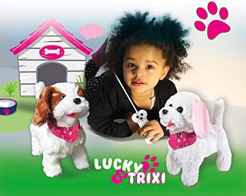 JAMARA 460340 - Lucky RC Plüschhund 27MHz - Weiches Fell, bewegt die Schnauze und Kopf, wedelt mit dem Schwanz, realistisches Hundebellen, Weiß-Braun