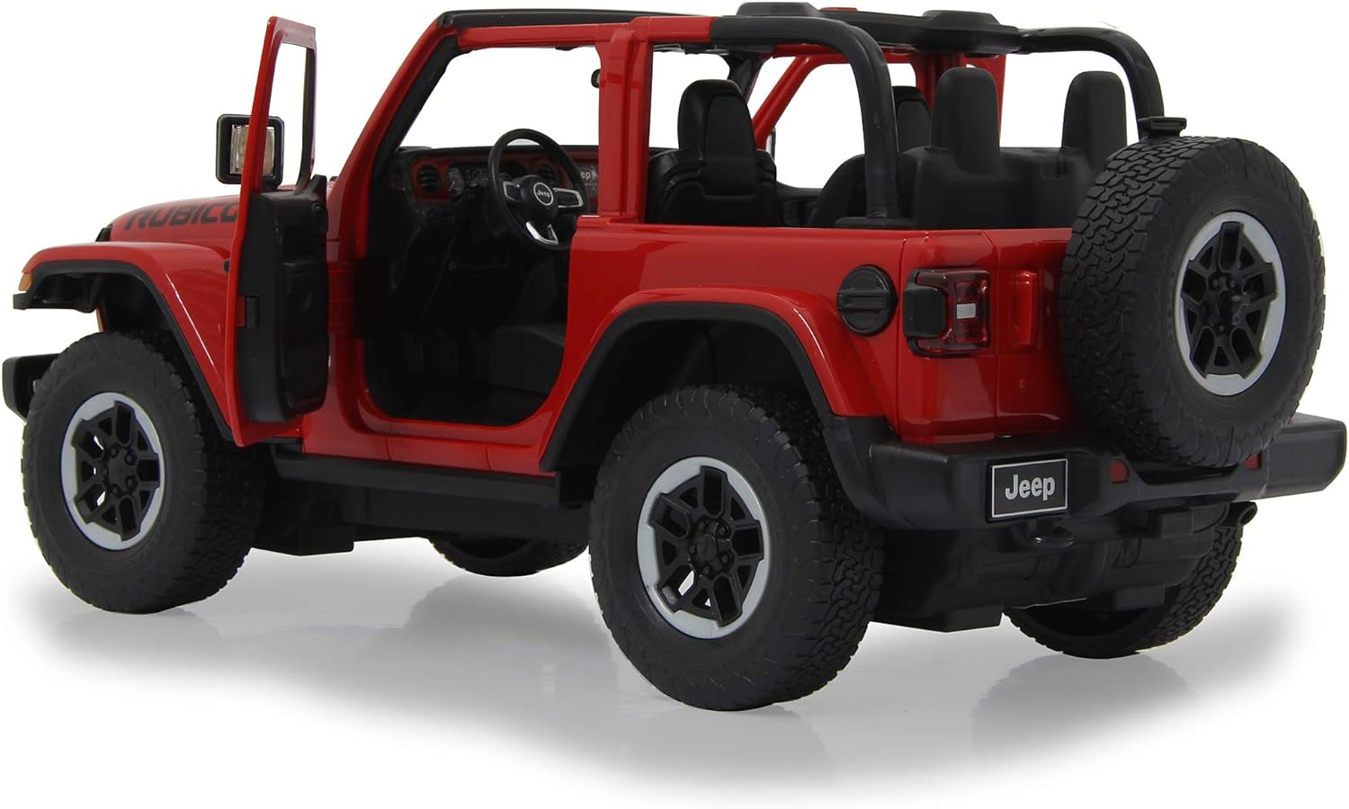 Jamara 405179 Jeep Wrangler JL 1:14 2,4GHz Tür manuell-offiziell lizenziert, bis 1 Std Fahrzeit, ca. 11 Kmh, perfekt nachgebildete Details, detaillierter Innenraum, LED Licht, rot