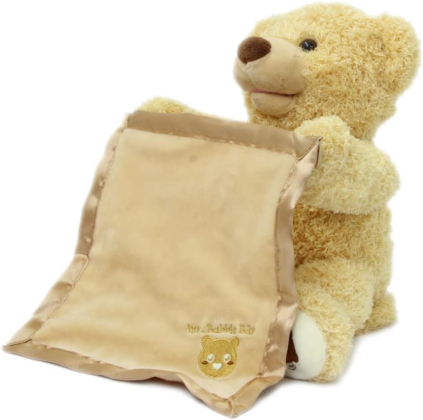 JAMARA 460480 Bear Mr Babble Raises and Lowers Arms with Blanket, Hide and Seek Play, Speaks and Moves Mouth, Fluffy Blanket for Pleasantly Soft Touch Sensation, Soft Fur