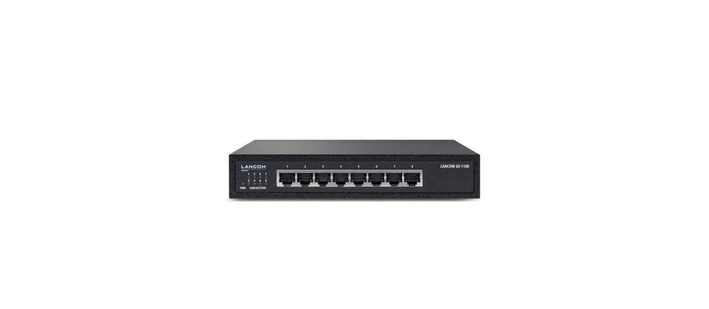 LANCOM GS-1108, Unmanaged Gigabit Ethernet Switch, 8 Ports (10/100/1000 Mbps), Noiseless thanks to fanless design, integrated power supply