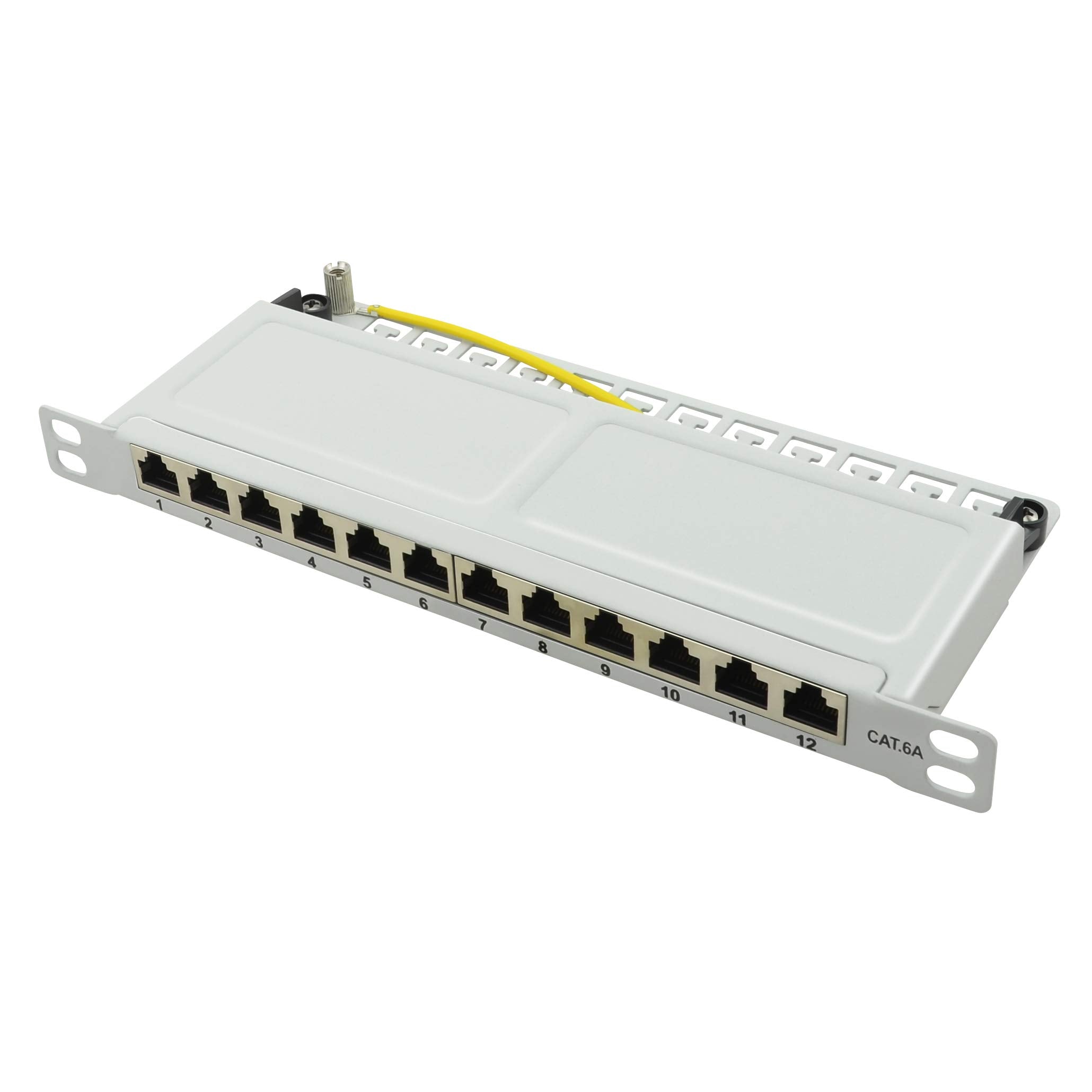 LogiLink Professional NP0065 geschirmtes Cat 6A Patch-/Verteilerfeld mit 12-Ports (10 Zoll), PoE und PoE+, halbe Bauhöhe (0, 5 Höheneinheiten) Lichtgrau Single
