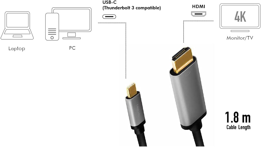 LogiLink CUA0101 - USB 3.2 Gen 1-HDMI Connection Cable 4K/60 Hz, Aluminium, Black/Grey, 1.8 m