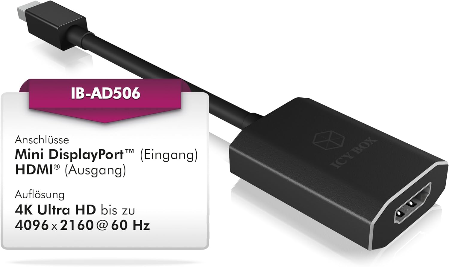ICY BOX IB-AD502 Video Adaptor HDMI (Male) to VGA (Female), Full HD (1920 x 1080, 60 Hz) - Aluminium black Black Von Mini DP Von Mini DP To HDMI
