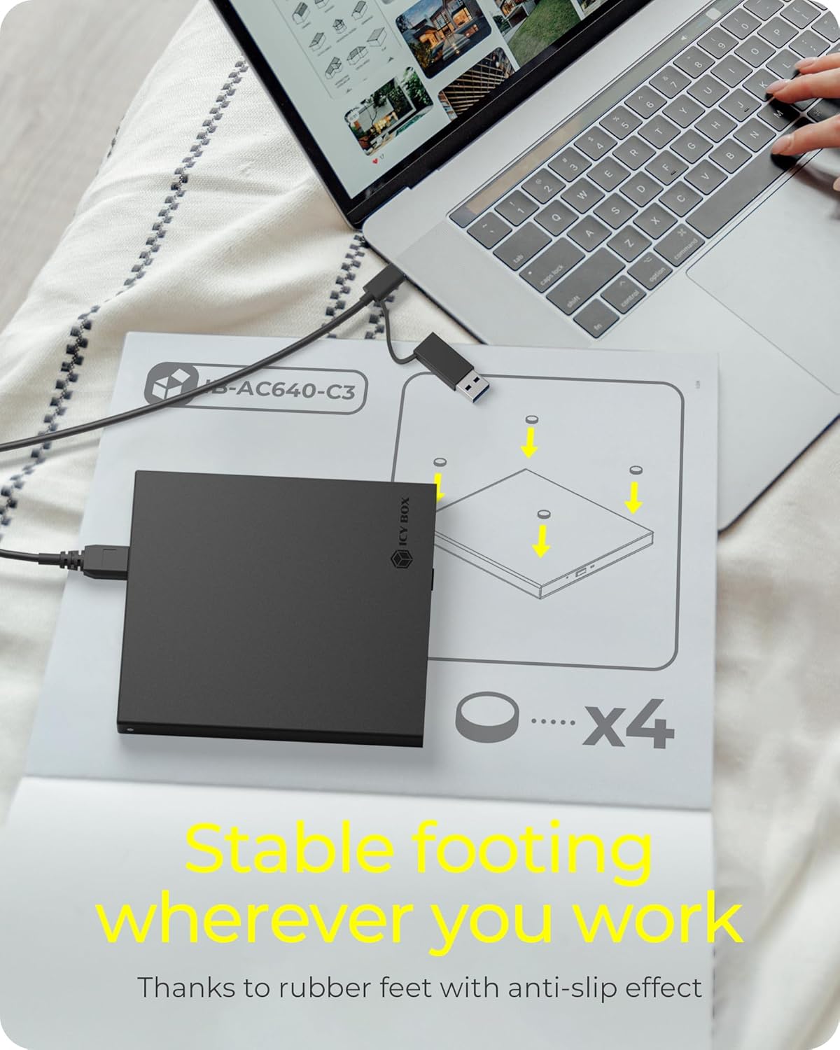IcyBox Enclosure for 1x Ultra Slim SATA Drive with USB Type-C® & Type-A Combo Cable