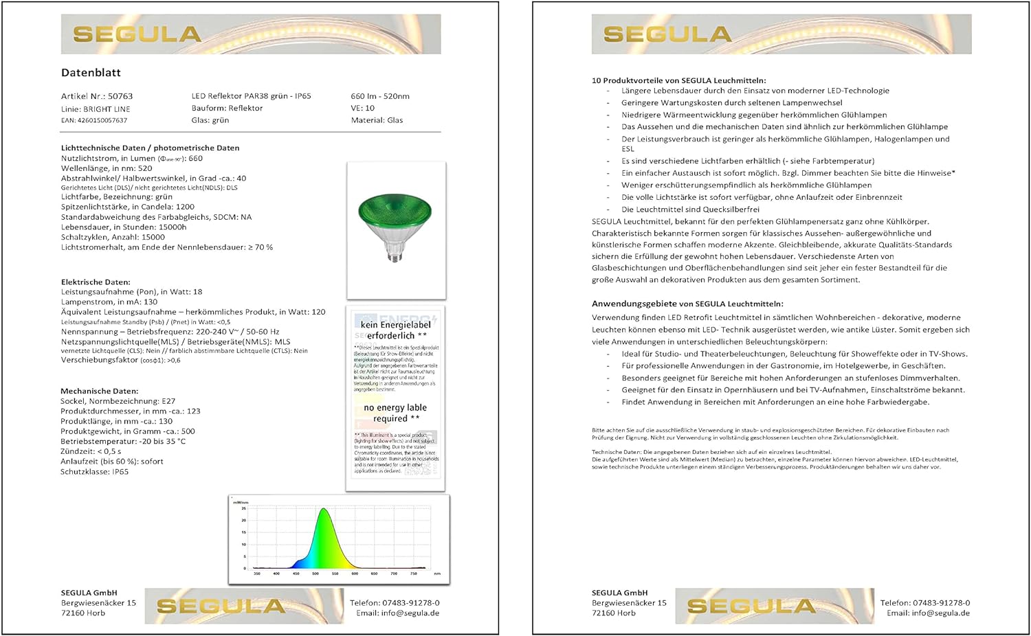 SEGULA LED Reflektor PAR38 grun E27 18W