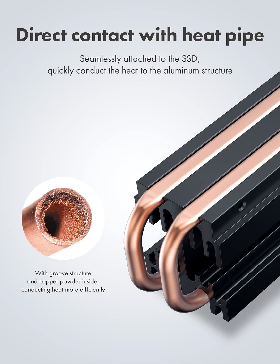 GRAUGEAR G-M2HS05-F, M.2 Heatpipe Cooler with 4mm Copper Heatpipe, PWM Fan, 50% Temperature Reduction, Aluminium Heatsink, Compatible with Single/Dual-Sided 2280 NVMe SSDs