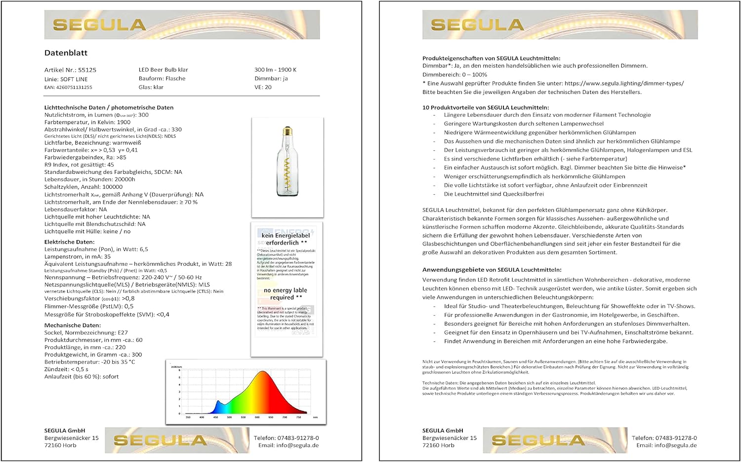 `Segula LED Beer Bulb klar E27 6,5W 1900K dimmbar`