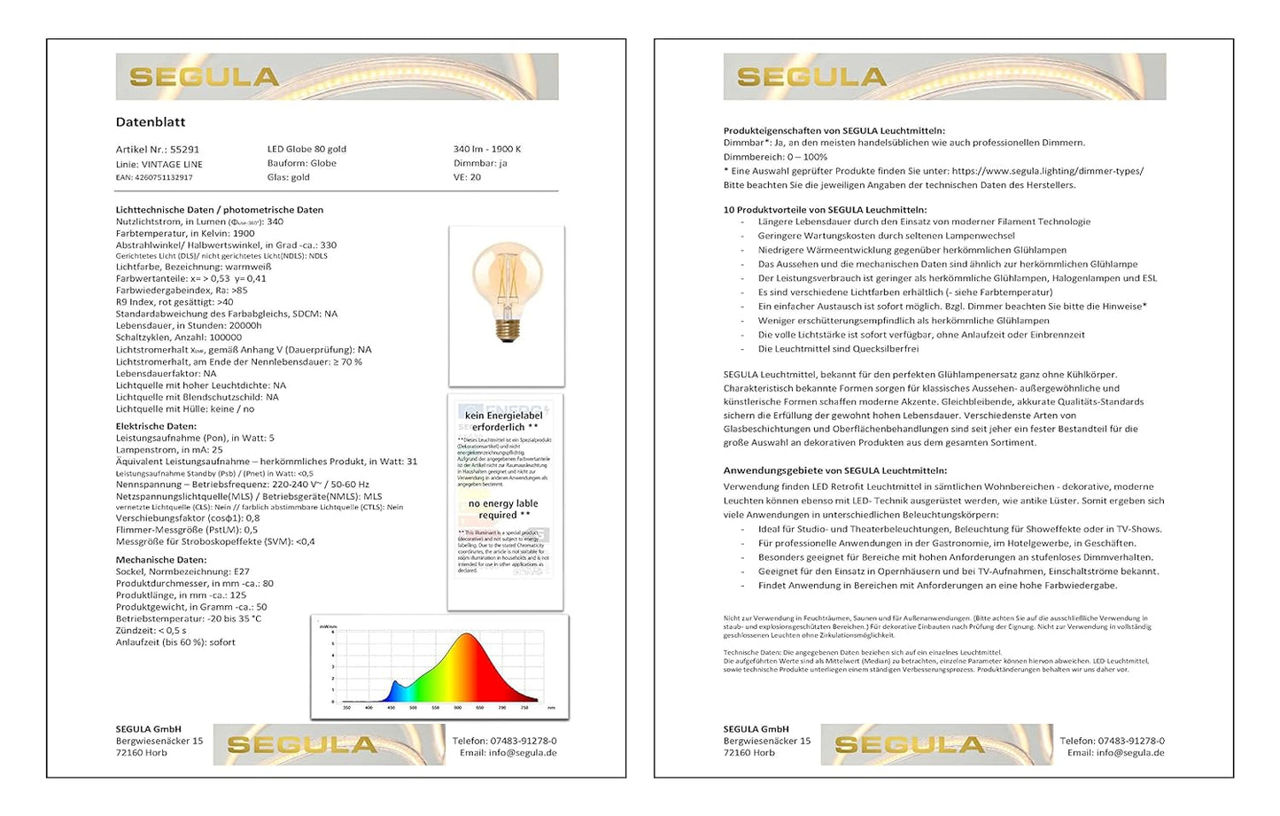 Segula LED Globe 80 gold E27 5W 300Lm 1900K dimmba