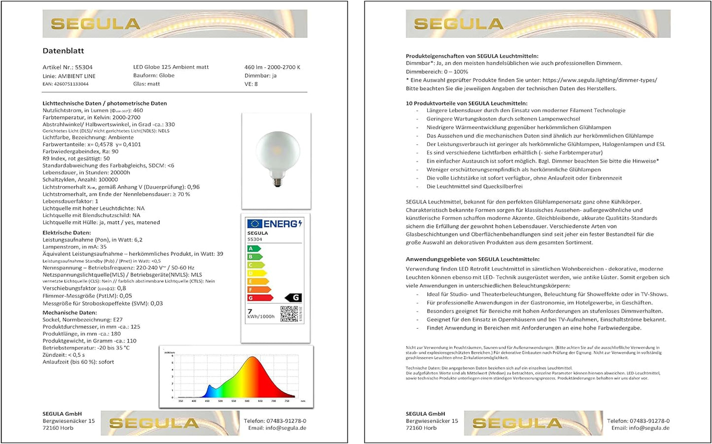 `Segula LED Globe 125 Ambient matt E27 6,2W 1900-27`