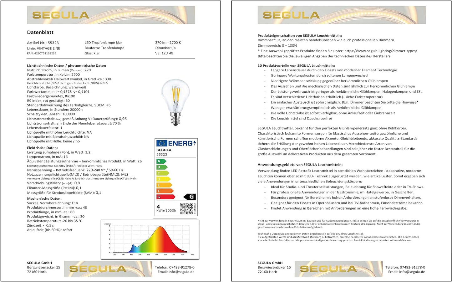 Segula LED Tropfenlampe klar E14 3,2W 2700K dimmba
