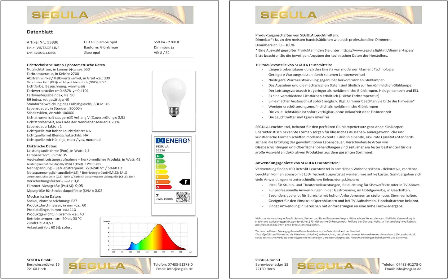 Segula LED Gluhlampe opalBE27 6,5W 2700K dimmbar