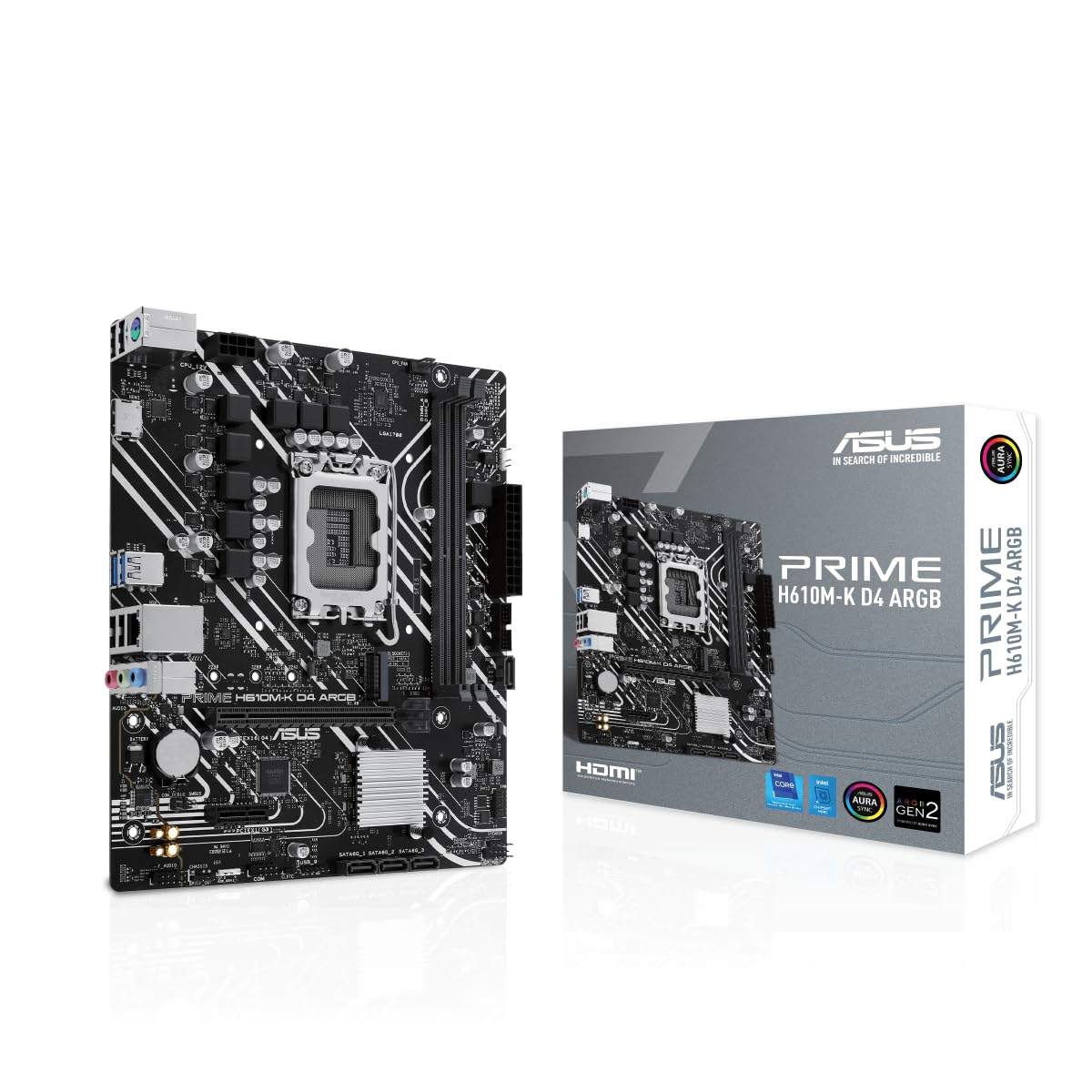 ASUS Prime H610M-K D4 ARGB Gaming Mainboard Sockel Intel LGA 1700 (Micro-ATX, DDR4, PCIe 4.0, M.2, HDMI, SATA 6 Gbit/s, AI Noise Cancelation, Aura Sync