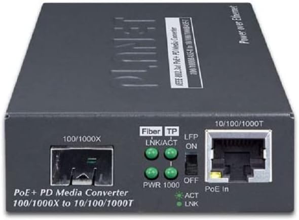 Planet 802.3at PoE+ PD Netzwerk Medienkonverter 2000 Mbit/s Schwarz