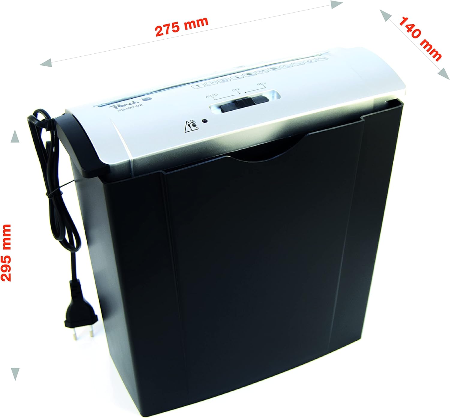 Peach PS400-02 Strip Cut Document Shredder, 6 Sheets, 8 Litres, 7 mm Strip Width (P-1), Long Durability and Many Functions