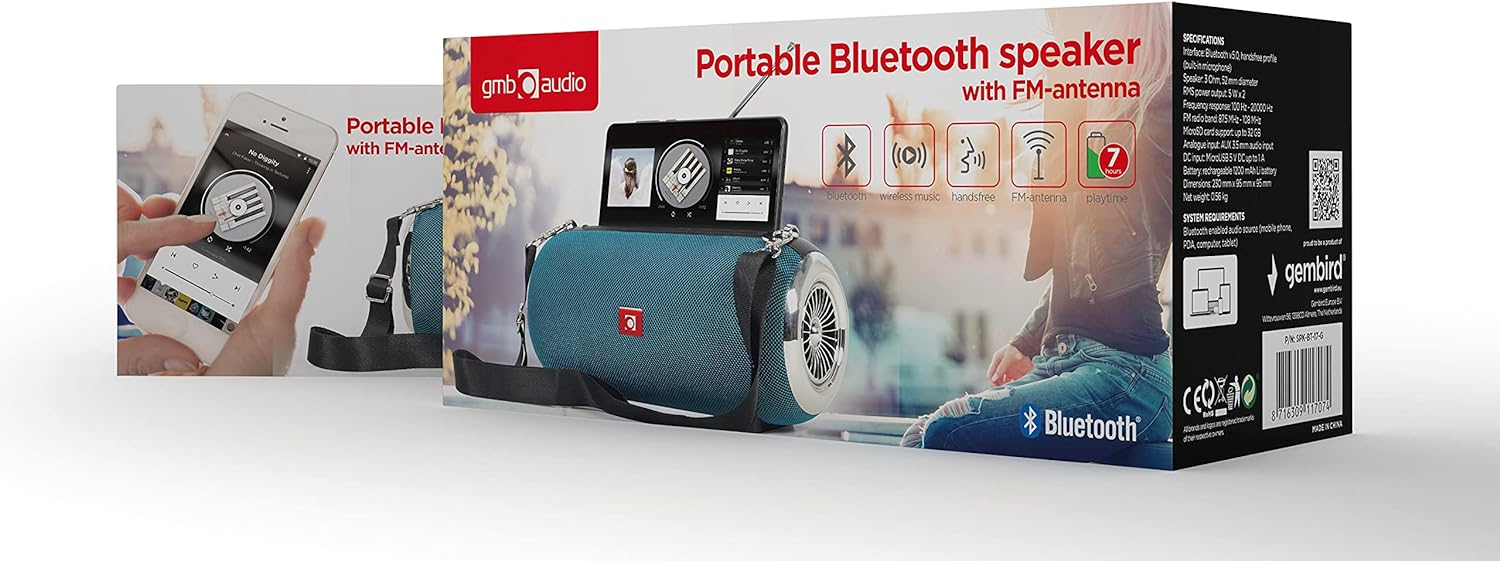 gembird Tragbare Bluetooth-Lautsprecher mit Antenn