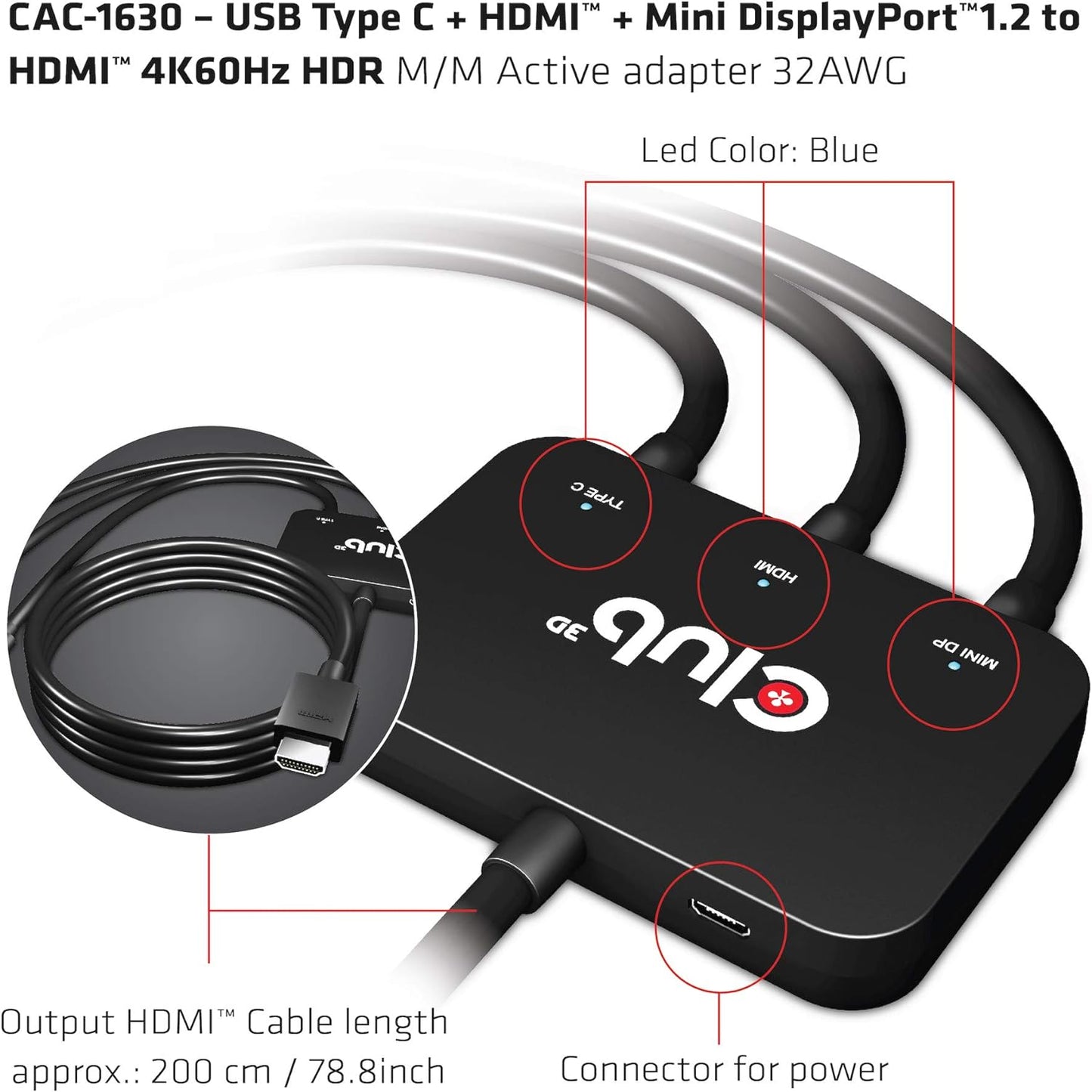 Club3D Adapter USB-C/HDMI/Mini-DP > HDMI aktiv S