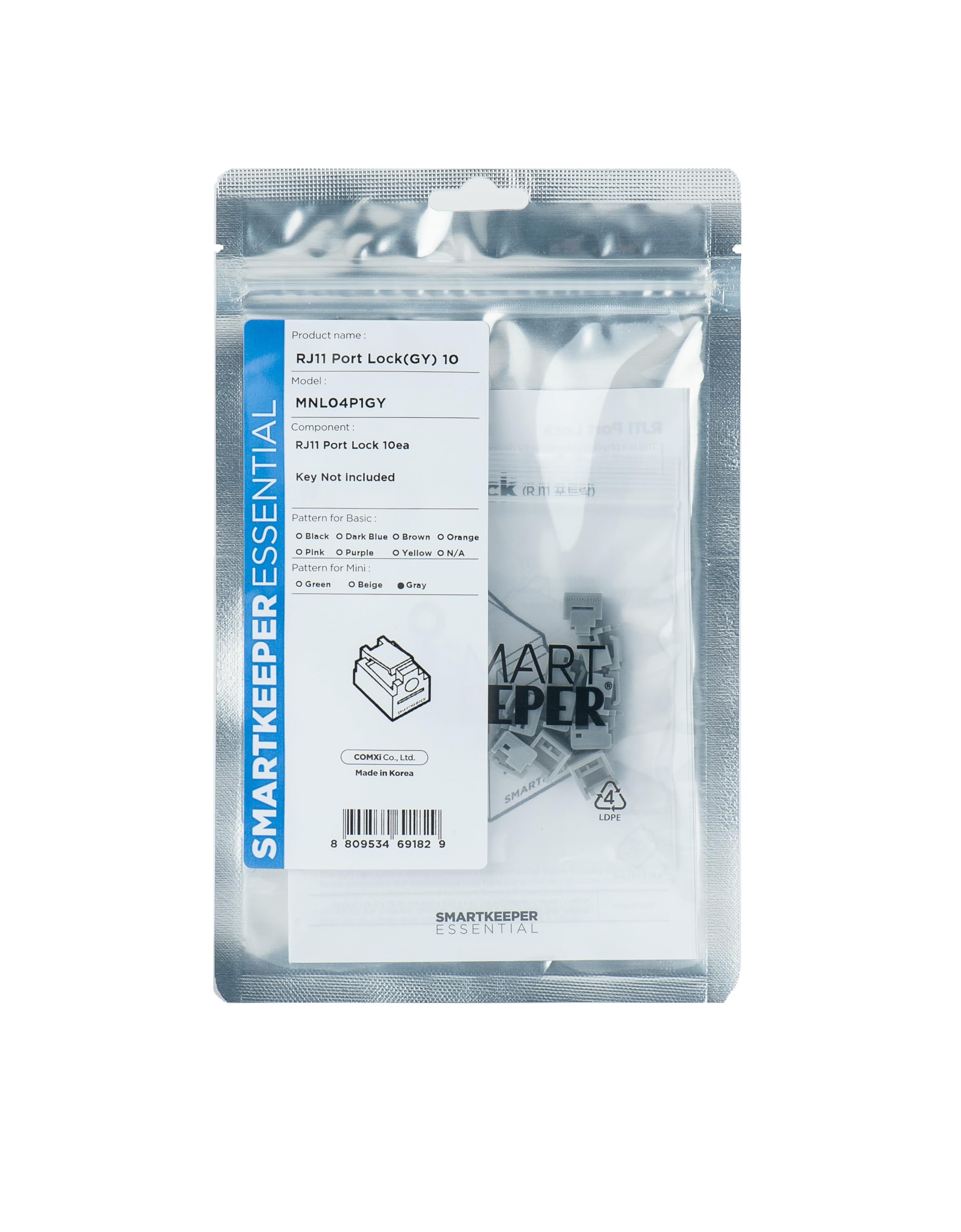 SmartKeeper Essential / 10 x RJ11 Port Blockers without Lock Key Mini/Grey gray