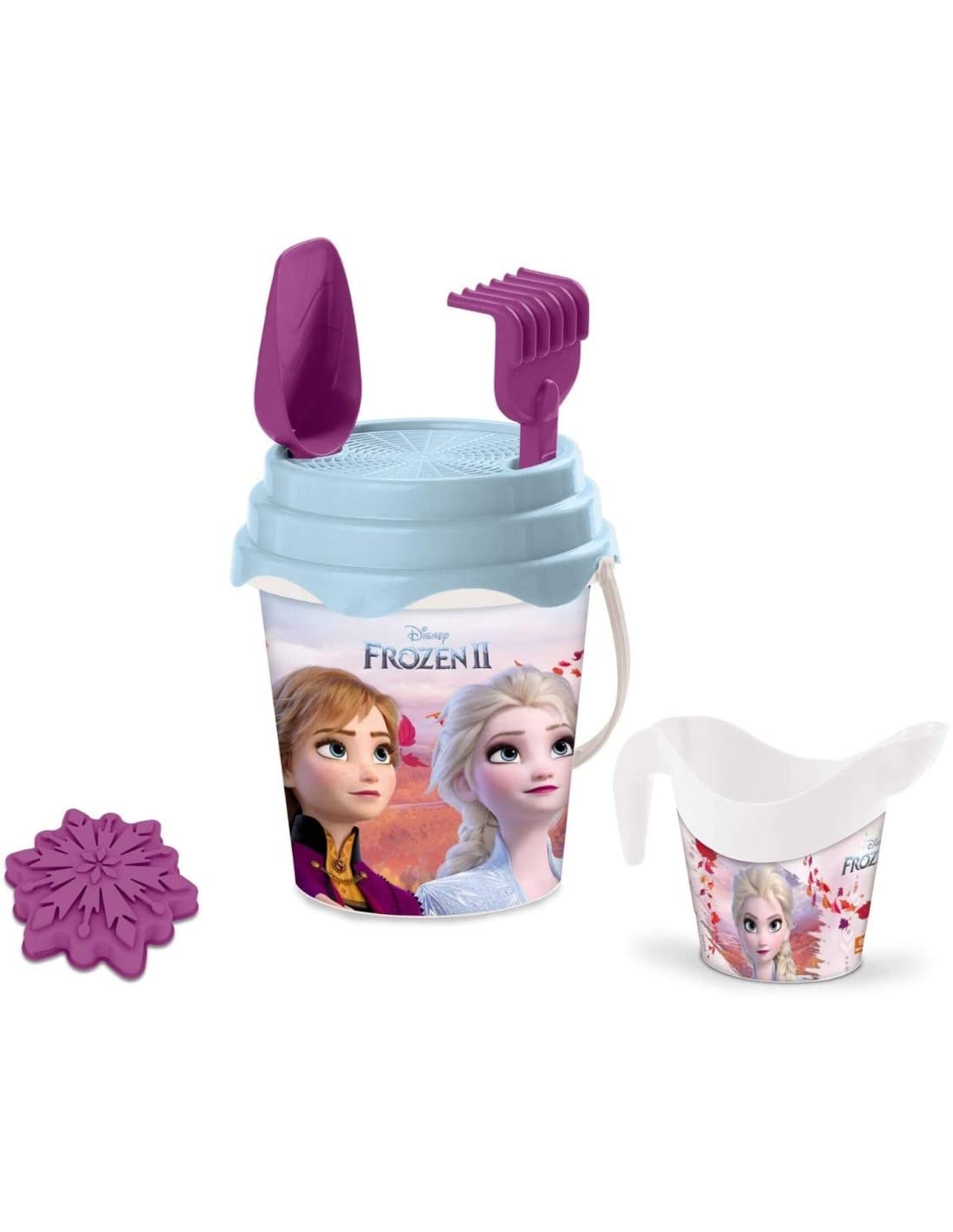 Mondo Toys 28194 Bucket Set + Water CAN FROZEN - Zandemmerset Ø 17 cm met gieter - 6-delige strandspeelgoedset voor kinderen vanaf 3 jaar, strandset