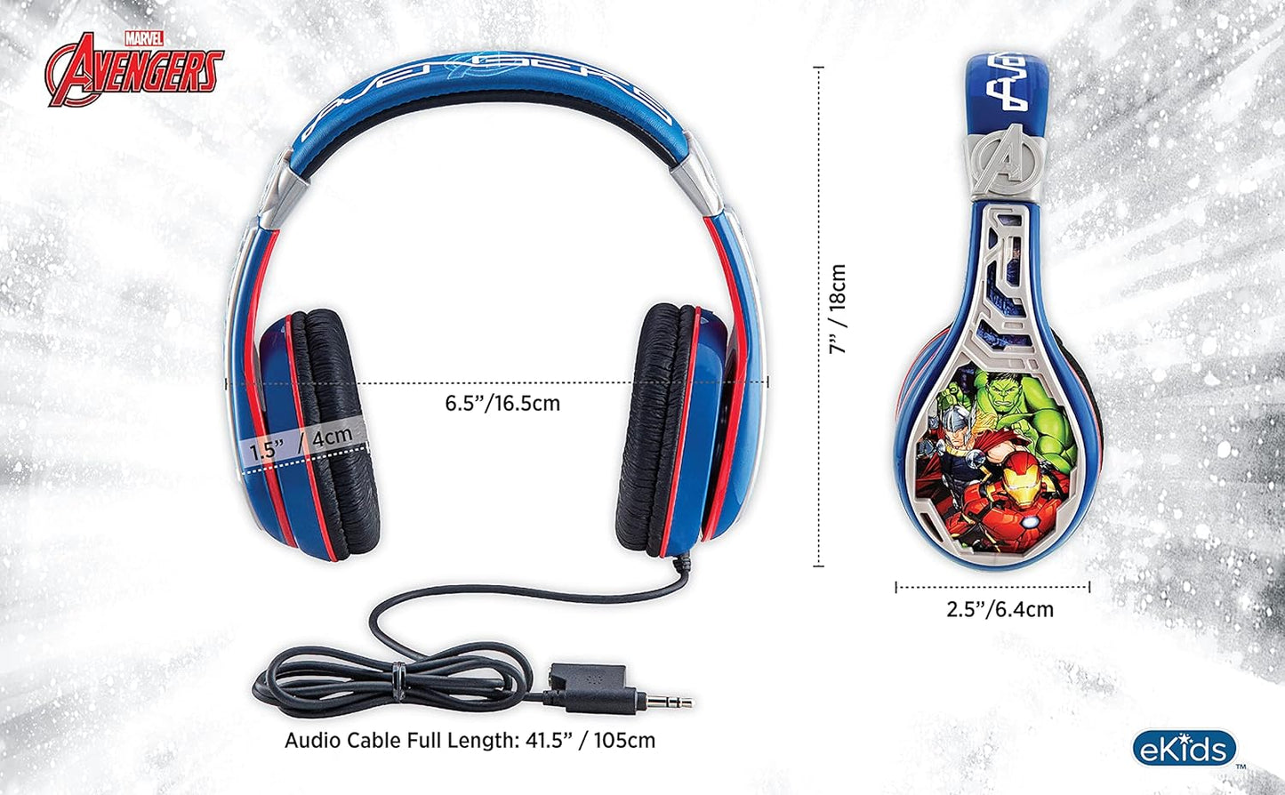 eKids Marvel Avengers Assemble Kid friendly cuffie volume ridotto con Iron Man Hulk Capitan America e Thor Graphics - Gli stili possono variare
