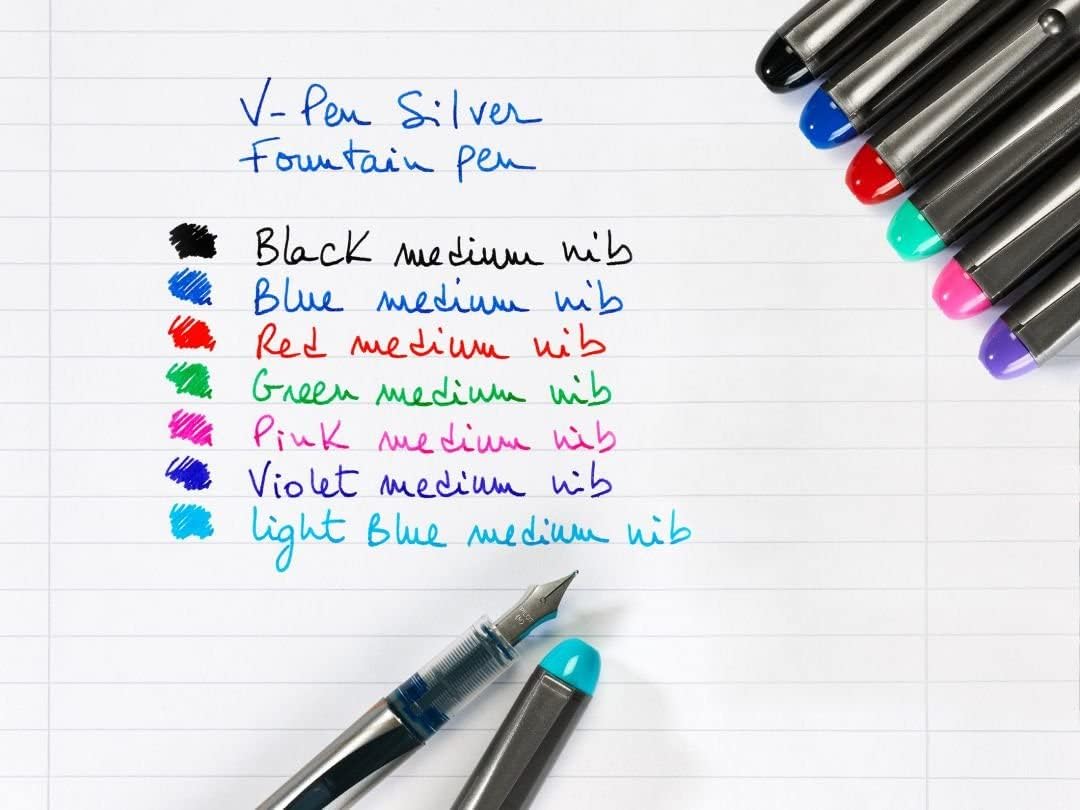 Pilot VPen Disposable Fountain Pen Silver Barrel 0.58 mm Tip - Blue, Single Pen