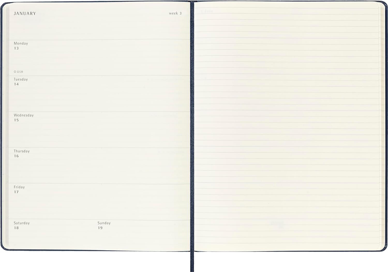 Moleskine Weekly Planner, Weekly Agenda with Space for Notes 12 Months 2025, Hard Cover and Elastic Closure, Sapphire Blue Color, Extra Large Format 19x25 cm