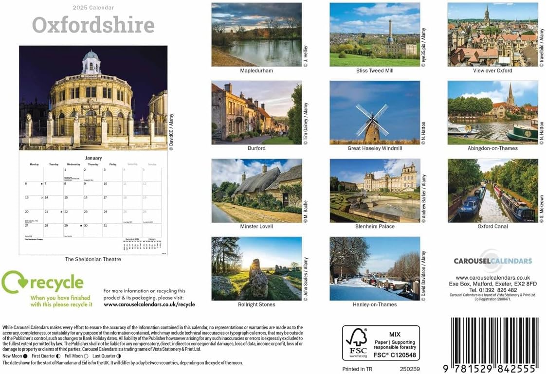 Oxfordshire A5 Calendar 2025
