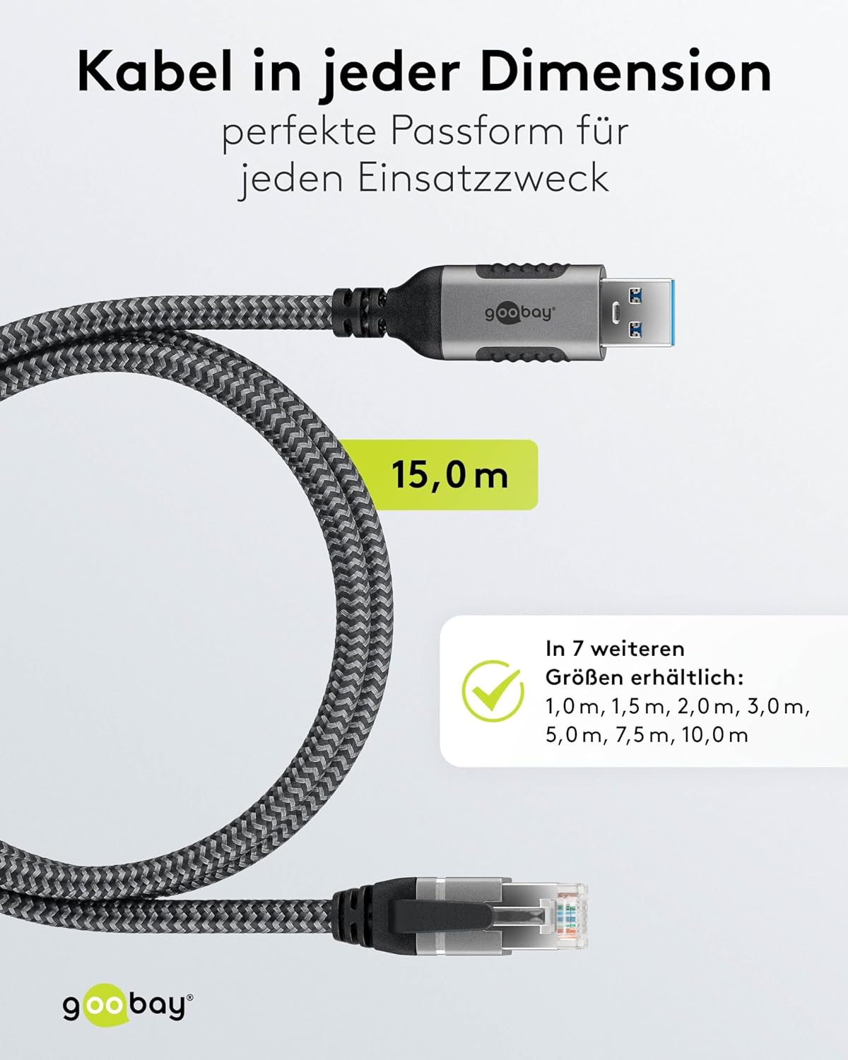 goobay 70695 Cat 6 USB-A 3.0 to RJ45 Ethernet Cable for Stable Wired Internet Connection with Router/Modem/Network Switch.Replaces USB to RJ45 / 1Gbit/s / 15M Adapter 15 metres USB-A auf RJ45