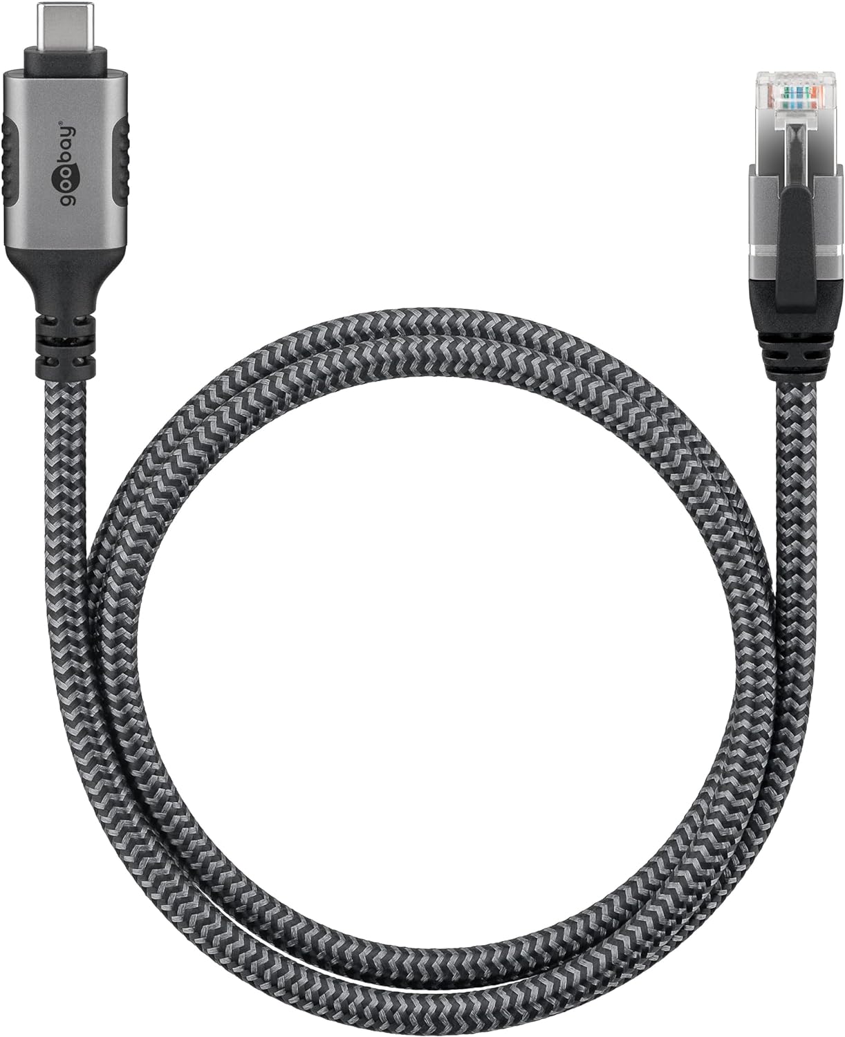 goobay USB C 3.1/RJ45 CAT 6 Kabel 1,0 m grau, schw