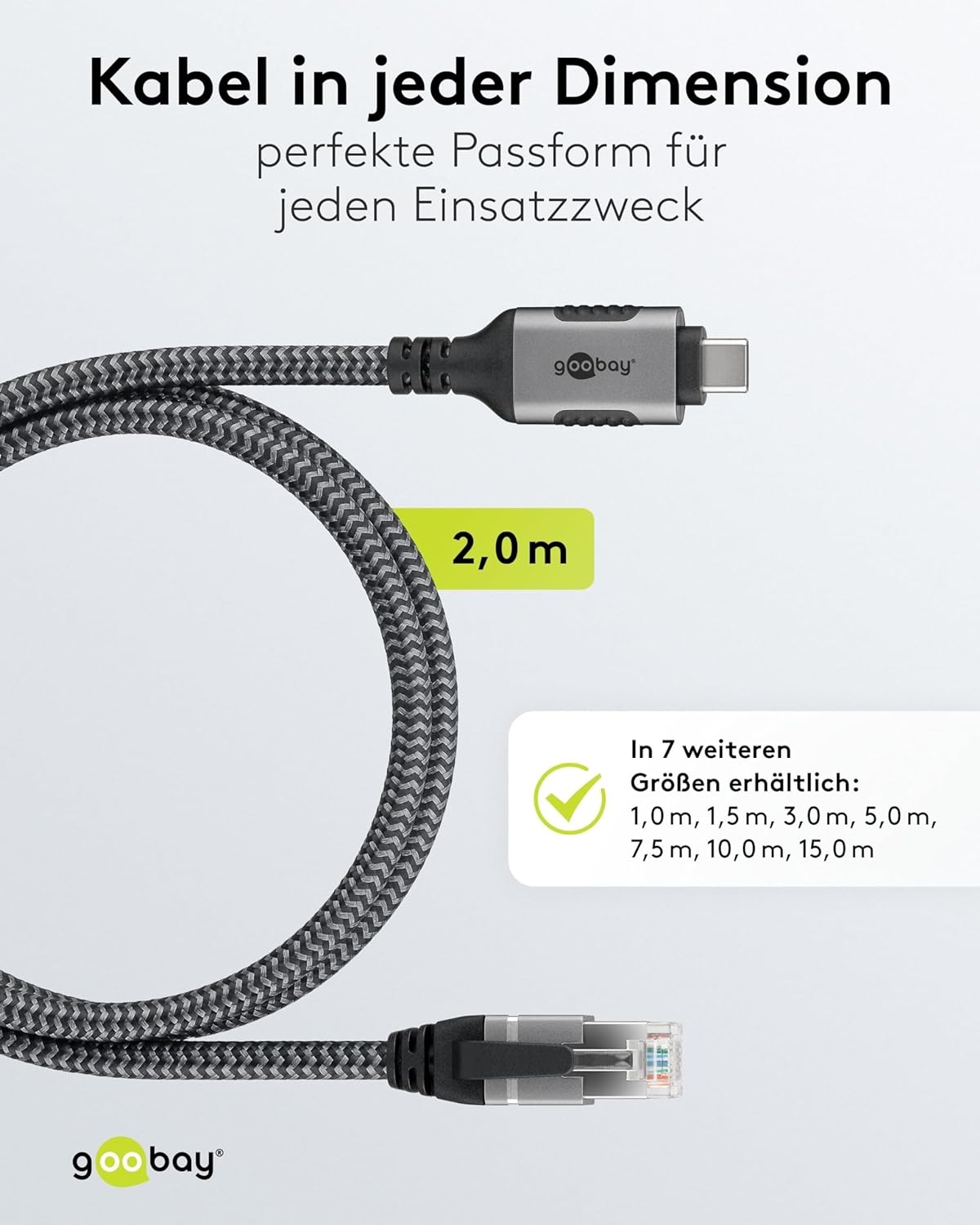 goobay USB C 3.1/RJ45 CAT 6 Kabel 2,0 m grau, schw