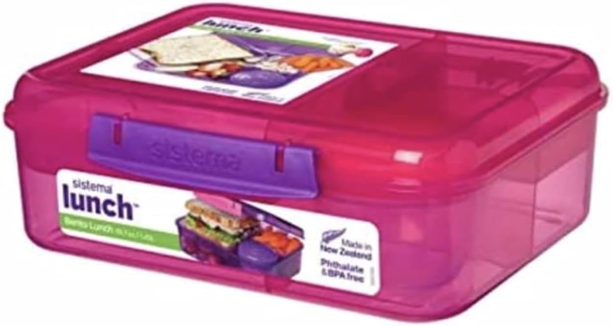 Sistema Bento Box LUNCH | Lunch Box with Yoghurt/Fruit Pot | 1.65 L | BPA-Free | Assorted Colours (Varies by Pack) | 1 Count