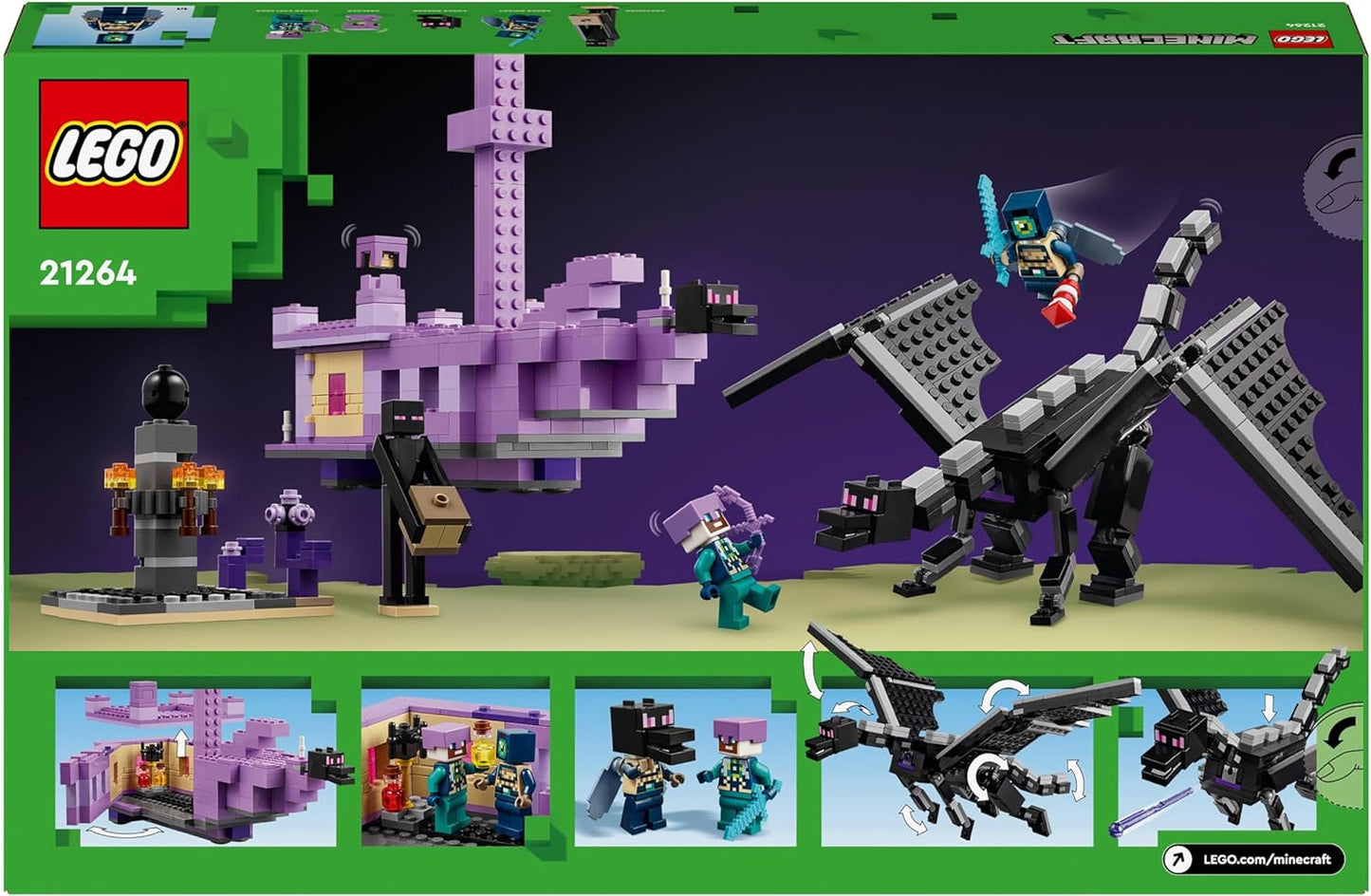 LEGO Minecraft The Ender Dragon and End Ship, Toy for 8 Plus Year Old boys & Girls, Features an Enderman Figure, Video-Game Building Set for Independent Play, Gamer Gifts for Kids 21264