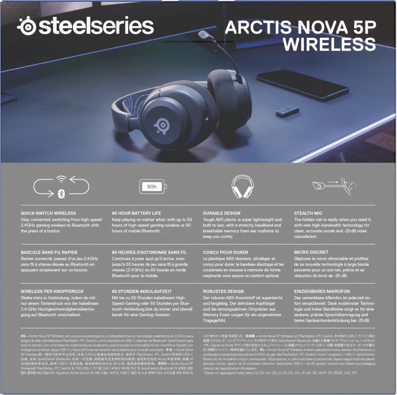 SteelSeries Arctis Nova 5P Wireless PS5 Gaming Headset - Neodymium Magnetic Drivers - 100+ Audio Presets via App - 60H Battery - 2.4GHz or BT - ClearCast Gen2.X Mic - Supports PS4, PC, Switch, Mobile