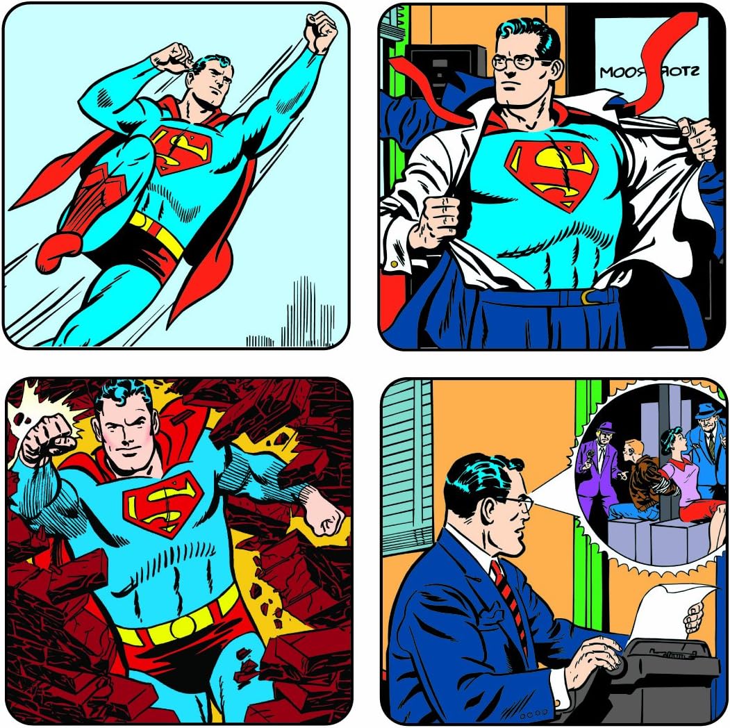 Set of 4 Superman Coasters, Officially Licensed Classic Comic Strip