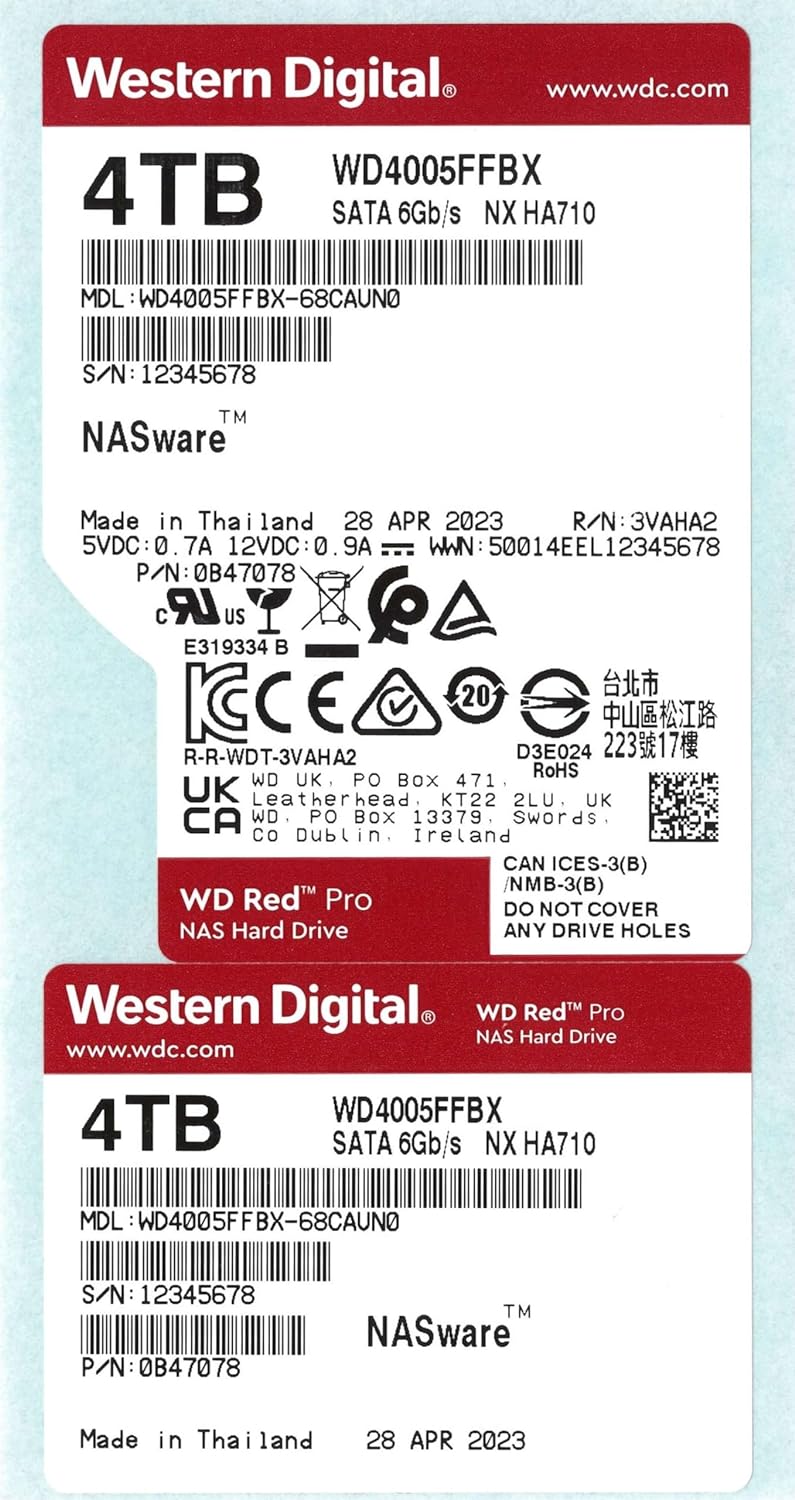 WD Red Pro 4TB NAS Disco Duro Interno 3,5" – 7200 RPM Clase, SATA 6Gb/s, CMR, 512MB Caché