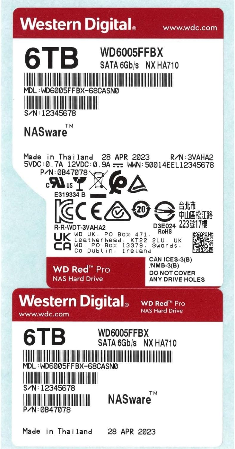 WD Red Pro 6TB NAS Disco Duro Interno 3,5" – 7200 RPM Clase, SATA 6Gb/s, CMR, 512MB Caché
