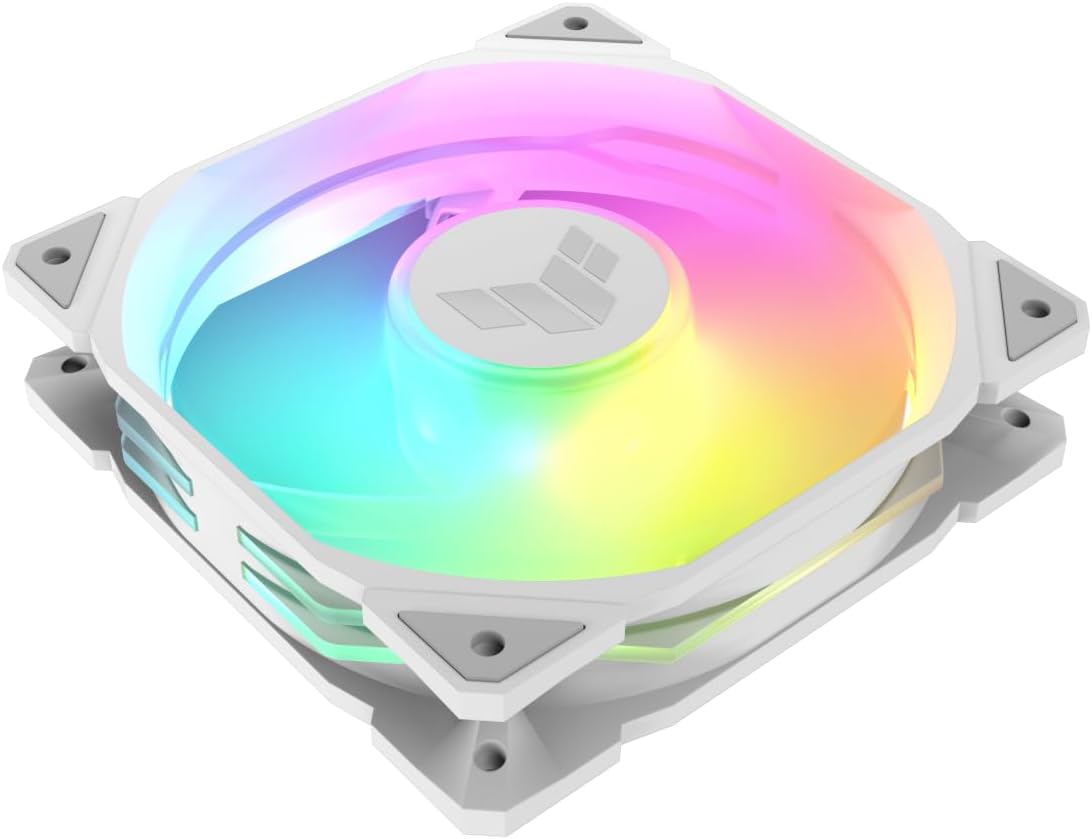 ASUS TUF Gaming TR120 ARGB Single Pack White Edition 120mm Fans (28mm Frame, 3.3mm High Static Pressure H2O, Dual Layer LED Matrix, Aura Sync, PWM Fan Control