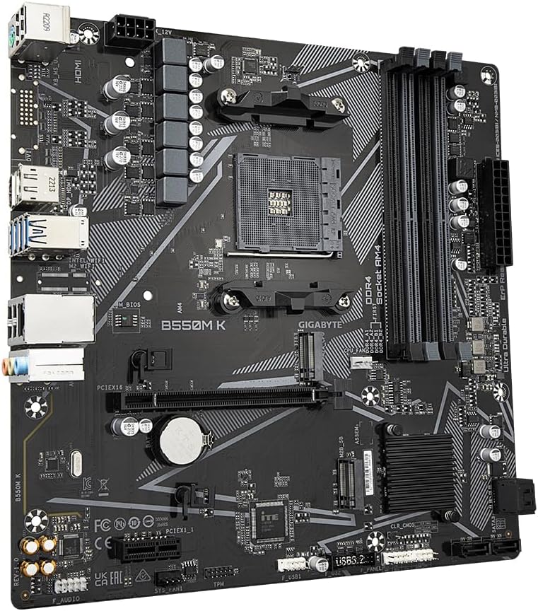 Gigabyte B550M K Motherboard - Supports AMD Ryzen 5000 Series AM4 CPUs, up to 4733MHz DDR4 (OC), 2xPCIe 3.0 M.2, GbE LAN, USB 3.2 Gen1