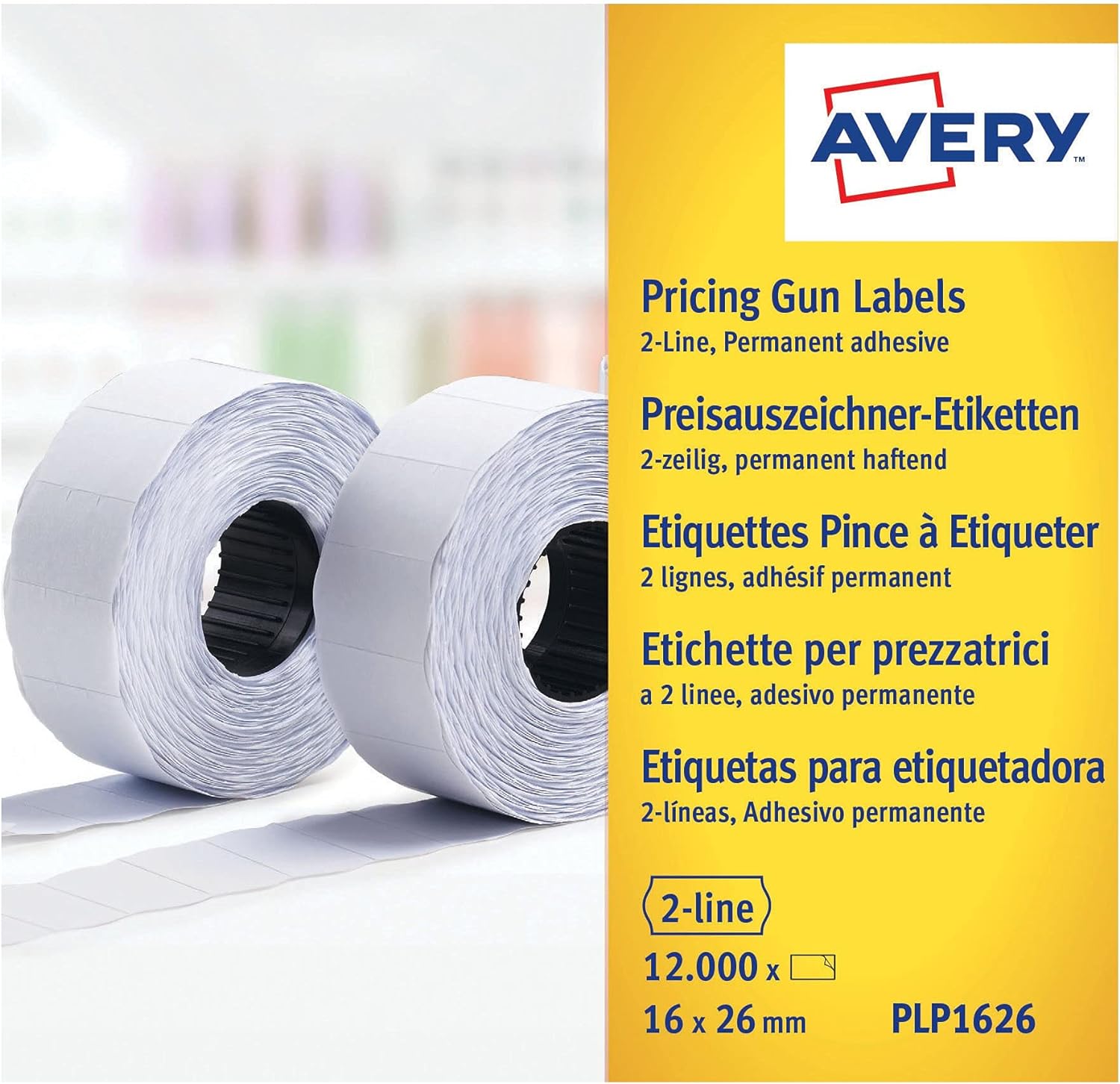 Avery PLP1626 Permanent Label Roll for PL2/18 2 Line Pricing Gun - White, (26 x 12 mm, 1200 Labels Per Roll