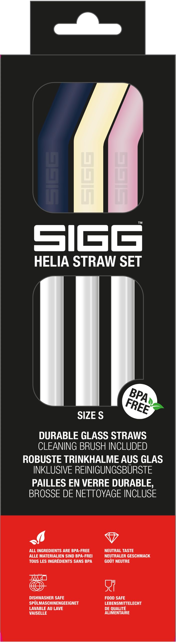 SIGG Helia Glas Straw Set (3 Pieces), Dishwasher-Safe Reusable Straws Made of Glas, Set of Drinking Straws with Straw Cleaner Included - Night Small small / 1 Night