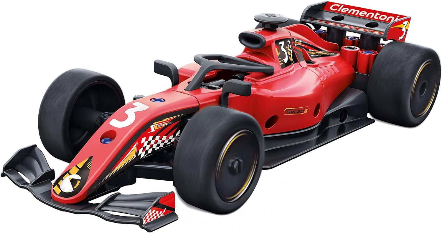 Clementoni - Supercar Model Kit - Racing Car - Science and Game Build, Car F1 Red for Building, Mechanics for Children 8 Years, Made in Italy, 19369