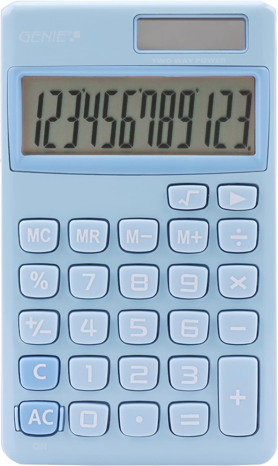 GENIE 212 B 12 Digit Calculator with Dual Power (Solar and Battery) Blue
