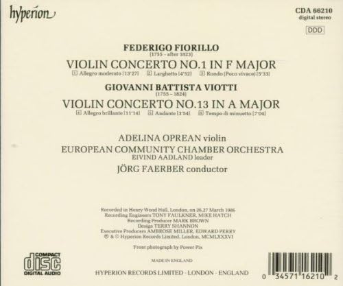 Two Romantic Violin Concertos: Fiorillo: No. 1 in F/Viotti: No. 13 in A