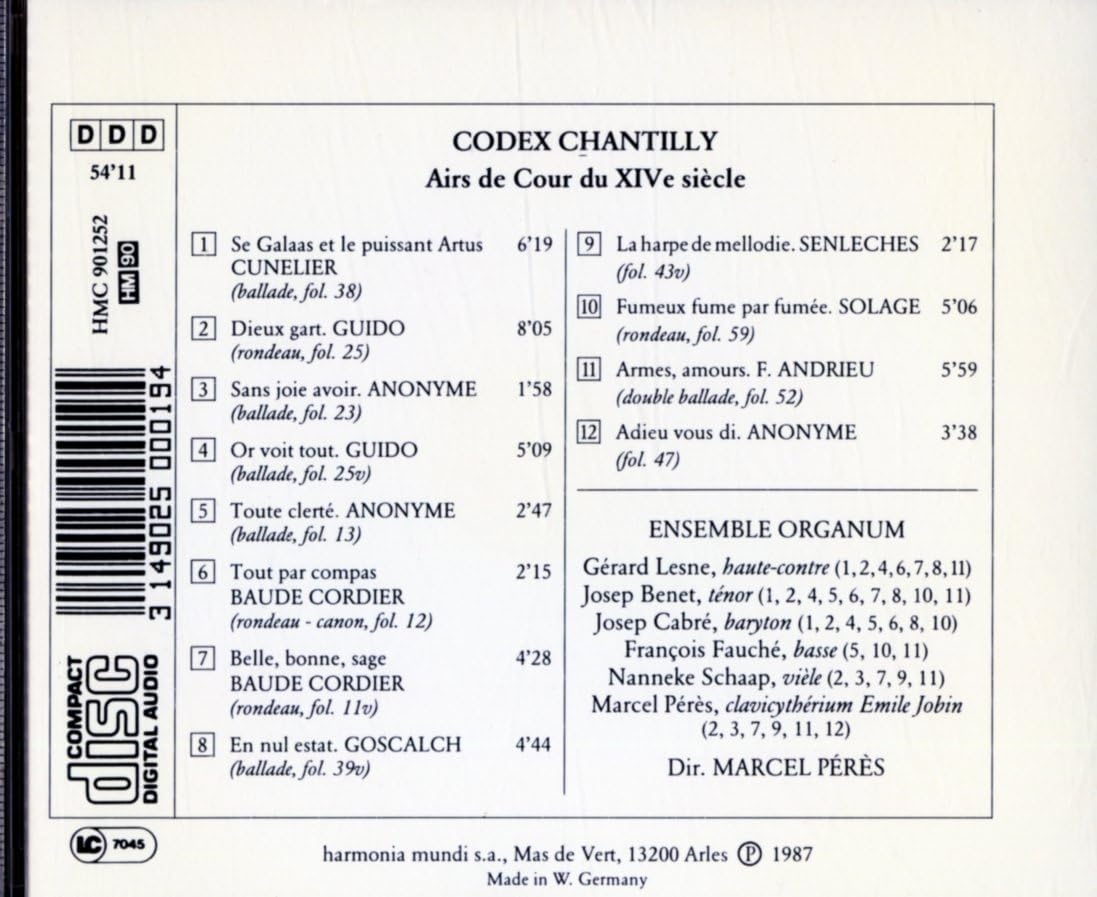 Codex Chantilly, Airs De Cour Du Xive Si Cle