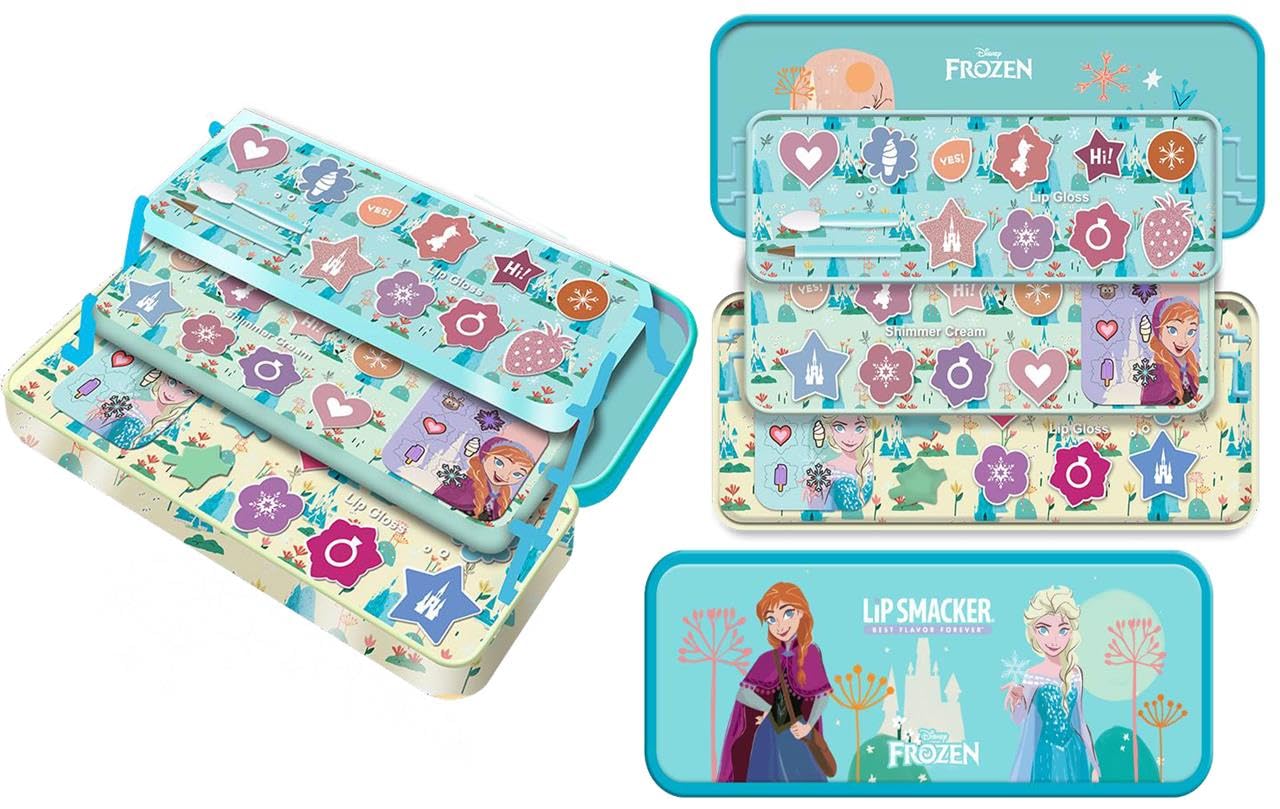 Lip Smacker Frozen Artisan Picnic Travel Beauty Tin, Frozen-Inspired 3-Tier Make-up Set Including Lip Glosses, Shimmer Creams, Make-up Applicators and Hair Accessories for your Kids' Princess Look
