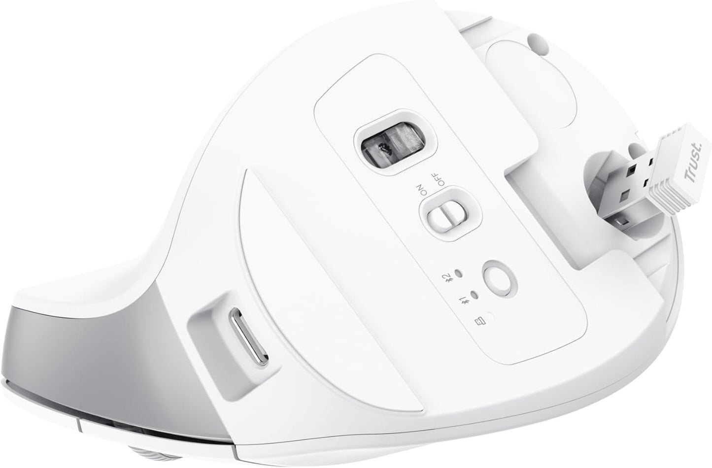 Trust Bayo+ Rechargeable Vertical Mouse Bluetooth + RF 2.4GHz, Ergonomic Mouse, Reduces Arm and Wrist Strain, 50% Recycled Plastics, Multidevice Wireless Mouse for Windows, PC, Laptop, Mac