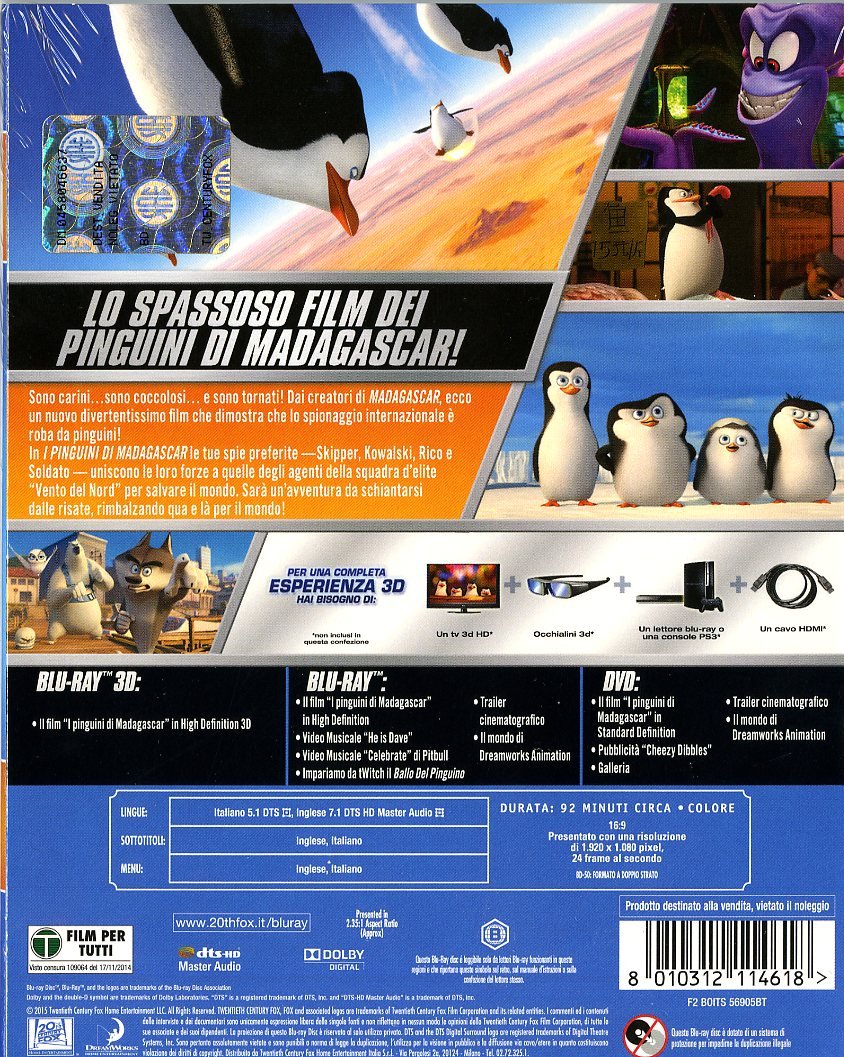 I Pinguini di Madagascar (1 Blu Ray 3D + 1 Blu Ray + 1 DVD);Penguins Of Madagascar