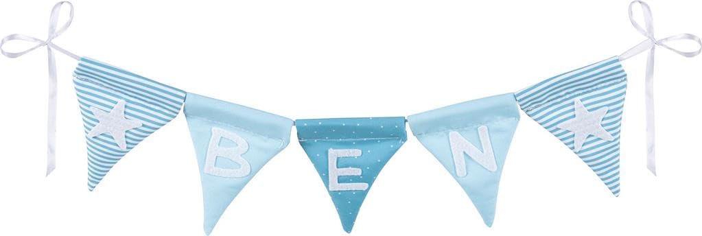 goki 60675 - Letter Bunting Blue with 10 Flags - Made of Fabric - Personalised - Letters are Self-Adhesive