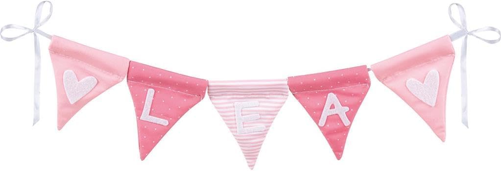 goki 60676 - Letter Bunting Pink with 10 Flags - Made of Fabric - Personalised - Letters are Self-Adhesive