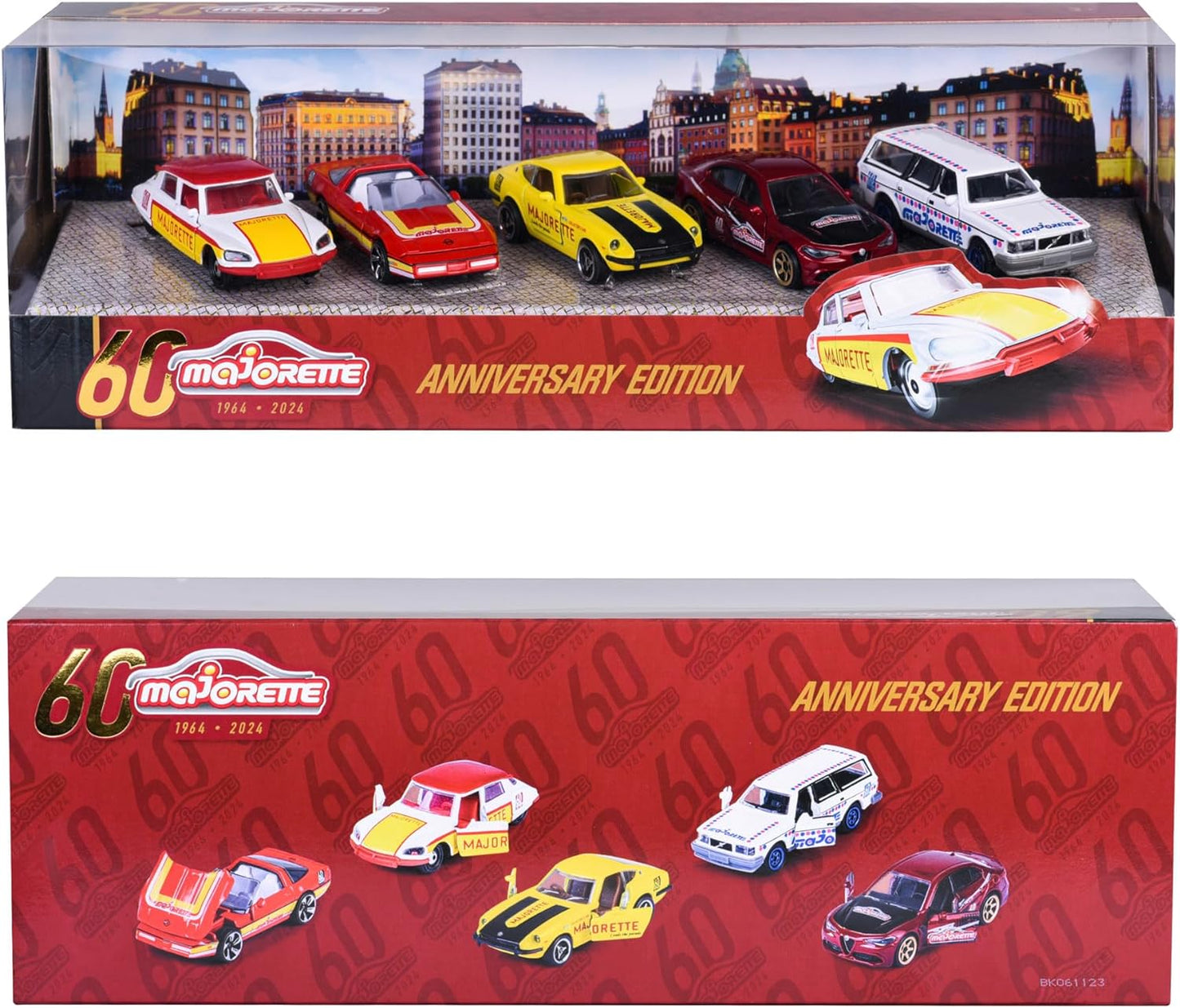 Majorette Gift Set 60th Anniversary (5 Model Cars) - 5 Premium Metal Toy Cars with 2 Exclusive Car Models, Each 7.5 cm, for Children from 3 Years